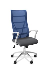 Кресло в офис Топ X белый каркас, сетка/ткань Bahama / синяя/серая в Барнауле