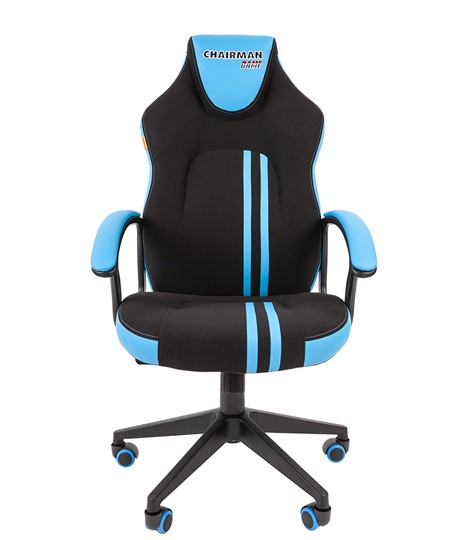 Кресло игровое CHAIRMAN GAME 26  Экокожа - Ткань стандарт. Черный/голубой в Барнауле - изображение 2