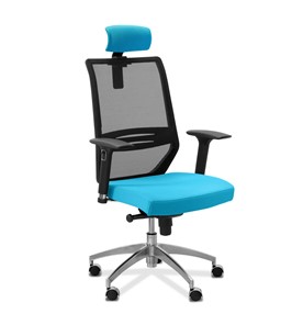 Кресло для руководителя Aero lux с подголовником, сетка/ткань TW / черная/голубая в Барнауле