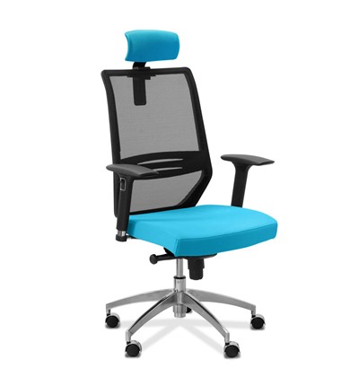 Кресло для руководителя Aero lux с подголовником, сетка/ткань TW / черная/голубая в Барнауле - изображение