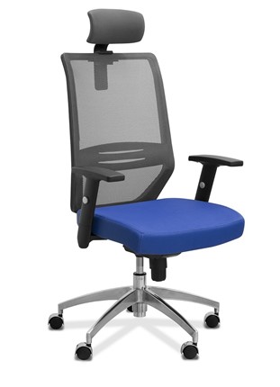 Кресло в офис Aero с подголовником, сетка/ткань TW / черная/ синяя в Барнауле - изображение