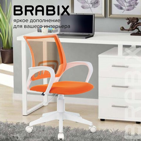 Кресло офисное Brabix Fly MG-396W (с подлокотниками, пластик белый, сетка, оранжевое) 532401 в Барнауле - изображение 9