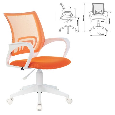 Кресло офисное Brabix Fly MG-396W (с подлокотниками, пластик белый, сетка, оранжевое) 532401 в Барнауле - изображение 4