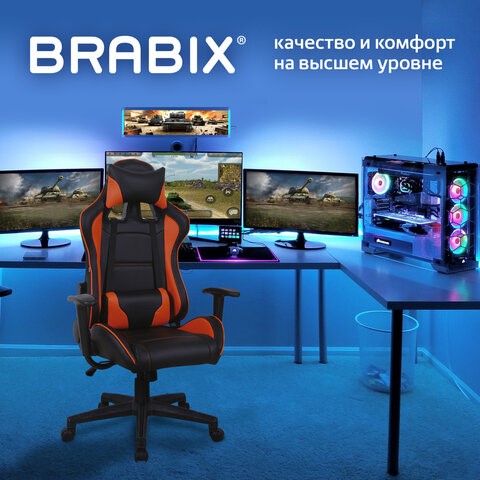 Кресло Brabix GT Racer GM-100 (две подушки, экокожа, черное/оранжевое) 531925 в Барнауле - изображение 13