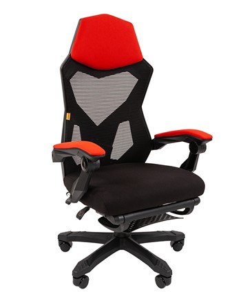 Компьютерное кресло CHAIRMAN 571 с подставкой для ног , сетчатый акрил / полиэстер черный/красный в Барнауле - изображение