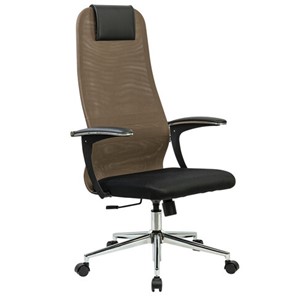 Офисный стул BRABIX PREMIUM "Ultimate EX-801" хром, плотная двойная сетка Х2, черное/коричневое, 532920 в Барнауле
