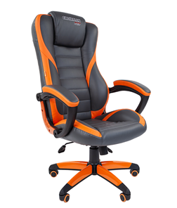 Кресло компьютерное CHAIRMAN GAME 22 эко кожа, серый/оранжевый в Барнауле - предосмотр