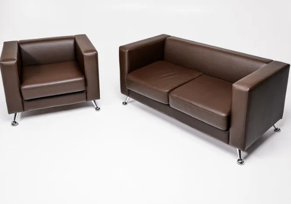 Комплект мебели Альбиони коричневый кожзам  диван 2Д + кресло в Барнауле - изображение