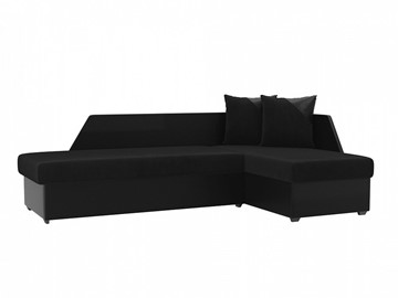 Угловой диван с оттоманкой Андора, Черный/Черный (велюр/экокожа) в Барнауле