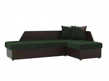 Угловой диван с оттоманкой Андора, Зеленый/Коричневый (велюр/экокожа) в Барнауле