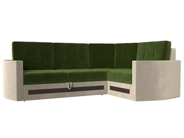 Угловой раскладной диван Белла, Зеленый/Бежевый (Микровельвет) в Барнауле
