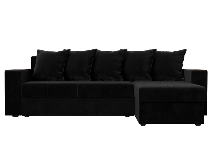 Угловой диван с оттоманкой Дубай Лайт, Черный (велюр) в Барнауле - изображение 1