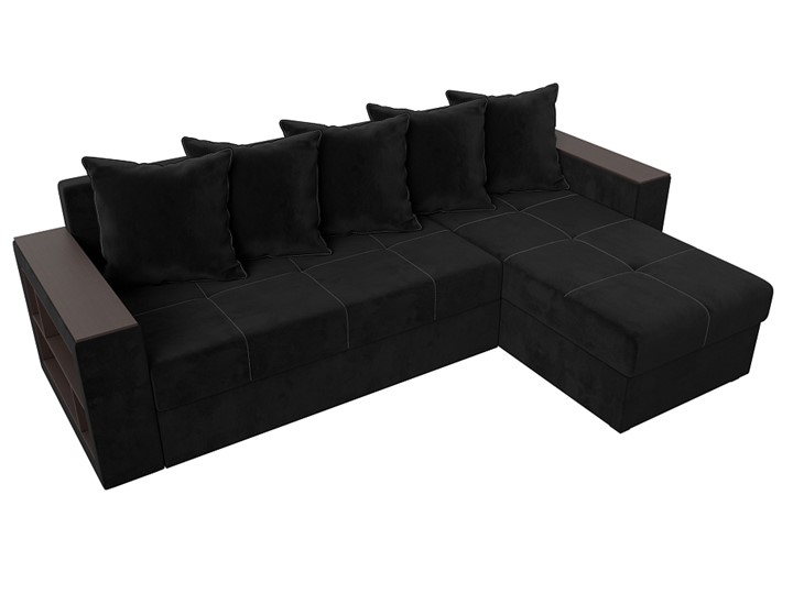 Угловой диван с оттоманкой Дубай Лайт, Черный (велюр) в Барнауле - изображение 3