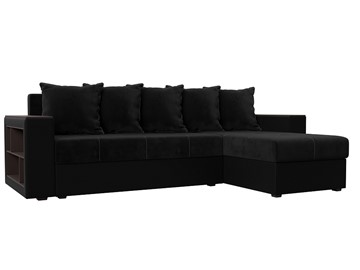 Угловой диван с оттоманкой Дубай Лайт, Черный/Черный (велюр/экокожа) в Барнауле