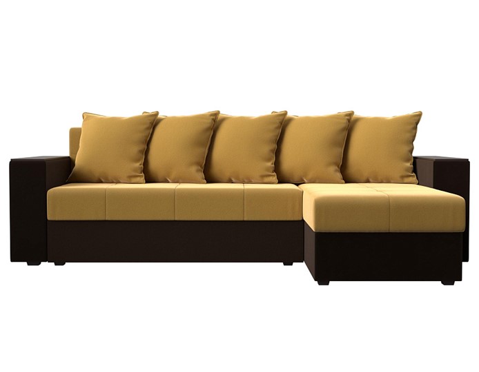 Угловой раскладной диван Дубай Лайт, Желтый/Коричневый (микровельвет) в Барнауле - изображение 1