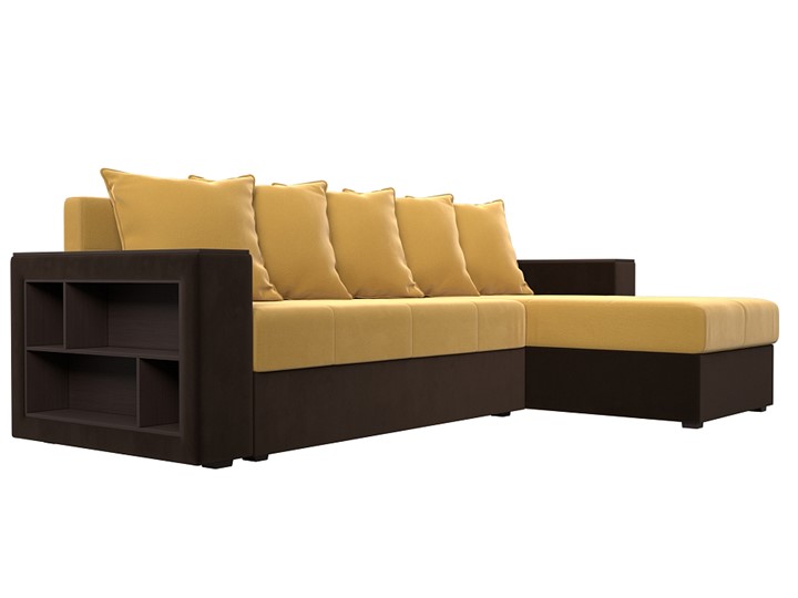 Угловой раскладной диван Дубай Лайт, Желтый/Коричневый (микровельвет) в Барнауле - изображение 2