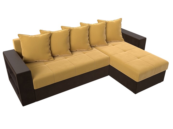 Угловой раскладной диван Дубай Лайт, Желтый/Коричневый (микровельвет) в Барнауле - изображение 3