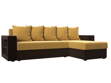 Угловой раскладной диван Дубай Лайт, Желтый/Коричневый (микровельвет) в Барнауле