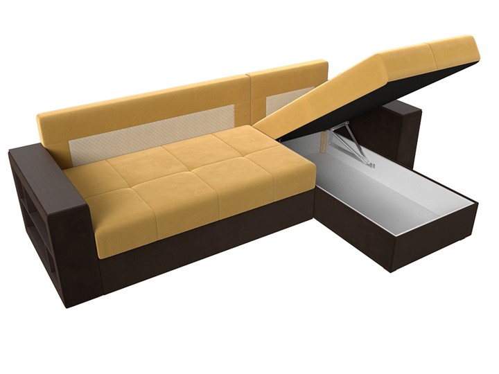 Угловой раскладной диван Дубай Лайт, Желтый/Коричневый (микровельвет) в Барнауле - изображение 4