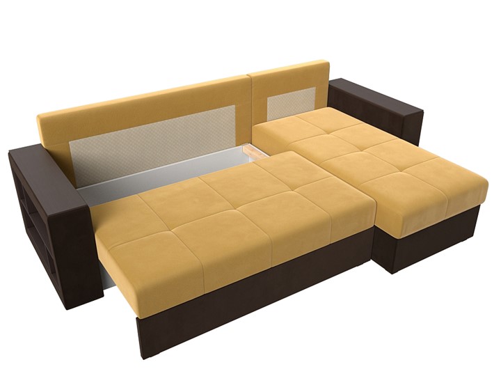 Угловой раскладной диван Дубай Лайт, Желтый/Коричневый (микровельвет) в Барнауле - изображение 5