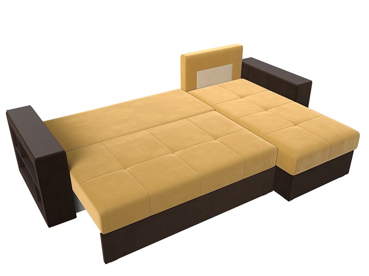 Угловой раскладной диван Дубай Лайт, Желтый/Коричневый (микровельвет) в Барнауле - изображение 6