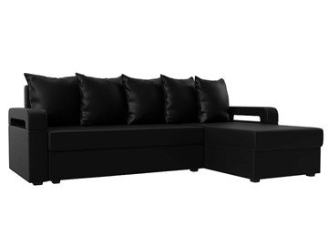 Угловой диван с оттоманкой Гермес Лайт, Черный (экокожа) в Барнауле