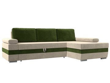 Угловой диван с оттоманкой Канкун, Бежевый/Зеленый (микровельвет) НПБ в Барнауле