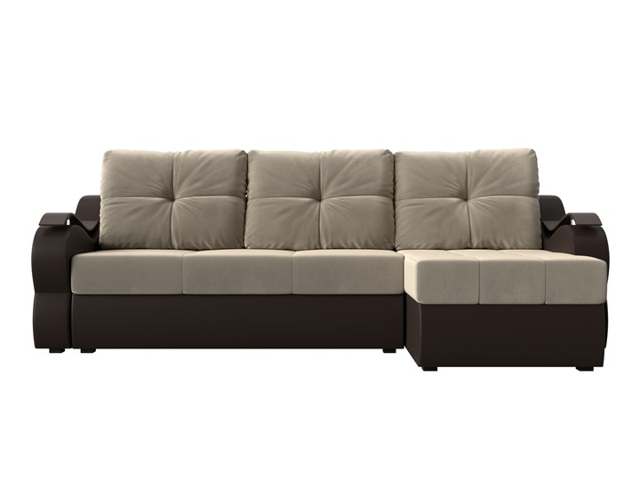Угловой диван Меркурий, Бежевый/коричневый (вельвет/экокожа) в Барнауле - изображение 1