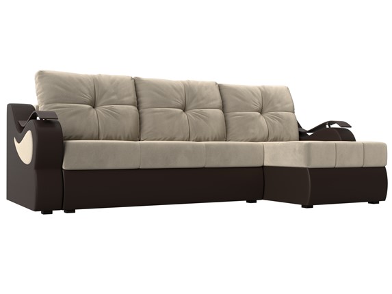 Угловой диван Меркурий, Бежевый/коричневый (вельвет/экокожа) в Барнауле - изображение