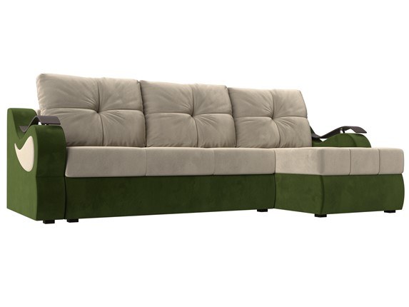 Угловой диван Меркурий, Бежевый/зеленый (вельвет) в Барнауле - изображение