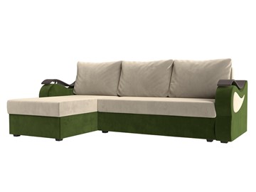 Угловой диван с оттоманкой Меркурий Лайт, Бежевый/Зеленый (микровельвет) в Барнауле