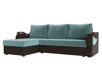 Угловой диван с оттоманкой Меркурий Лайт, Бирюзовый/Коричневый (велюр/экокожа) в Барнауле