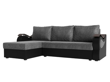 Угловой диван с оттоманкой Меркурий Лайт, Серый/Черный (рогожка/экокожа) в Барнауле