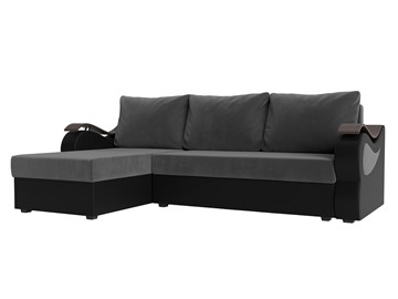 Угловой диван с оттоманкой Меркурий Лайт, Серый/Черный (велюр/экокожа) в Барнауле