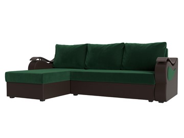 Угловой диван с оттоманкой Меркурий Лайт, Зеленый/Коричневый (велюр/экокожа) в Барнауле