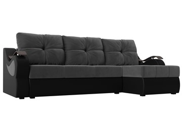 Угловой диван с оттоманкой Меркурий, Серый/Черный (велюр/экокожа) в Барнауле