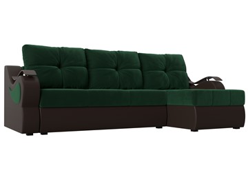 Угловой раскладной диван Меркурий, Зеленый/Коричневый (велюр/экокожа) в Барнауле