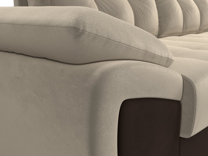 Угловой раскладной диван Нэстор прайм, Бежевый/Коричневый (микровельвет) в Барнауле - изображение 5