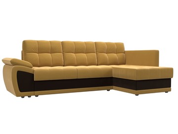 Угловой диван для гостиной Нэстор прайм, Желтый/Коричневый (микровельвет) в Барнауле