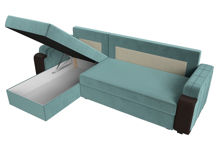 Угловой раскладной диван Николь лайт, Бирюзовый/Коричневый (велюр/экокожа) в Барнауле - изображение 7