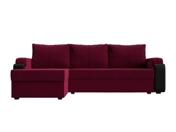 Угловой диван с оттоманкой Николь лайт, Бордовый/Черный (микровельвет/экокожа) в Барнауле - предосмотр 1