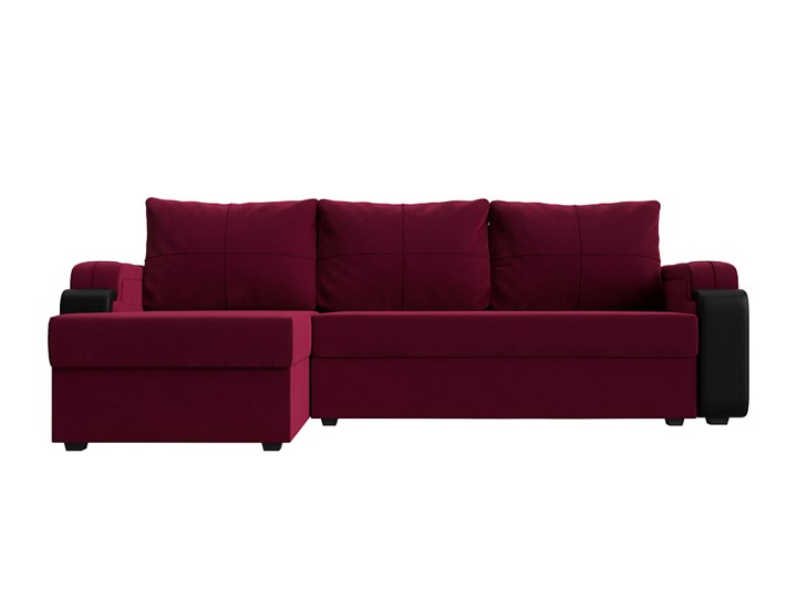 Угловой диван с оттоманкой Николь лайт, Бордовый/Черный (микровельвет/экокожа) в Барнауле - изображение 1