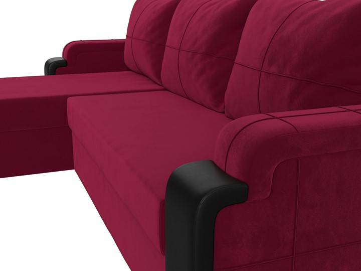 Угловой диван с оттоманкой Николь лайт, Бордовый/Черный (микровельвет/экокожа) в Барнауле - изображение 3