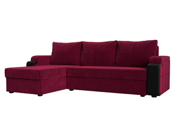 Угловой диван с оттоманкой Николь лайт, Бордовый/Черный (микровельвет/экокожа) в Барнауле