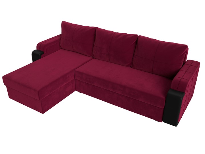 Угловой диван с оттоманкой Николь лайт, Бордовый/Черный (микровельвет/экокожа) в Барнауле - изображение 4