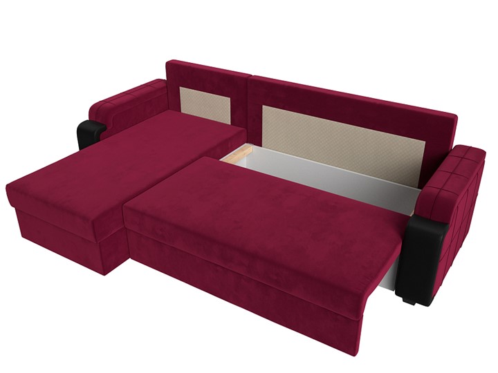 Угловой диван с оттоманкой Николь лайт, Бордовый/Черный (микровельвет/экокожа) в Барнауле - изображение 5