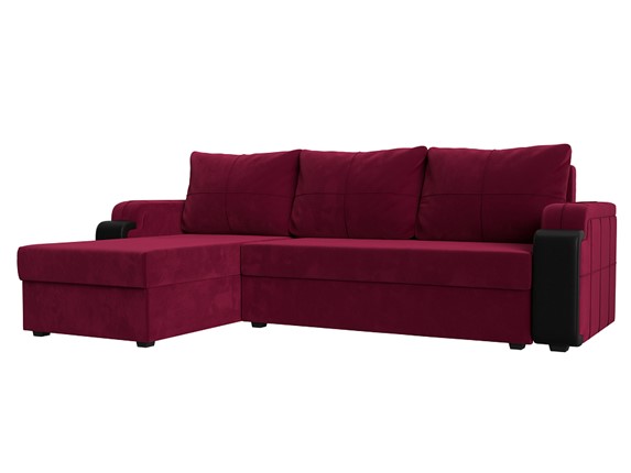 Угловой диван с оттоманкой Николь лайт, Бордовый/Черный (микровельвет/экокожа) в Барнауле - изображение