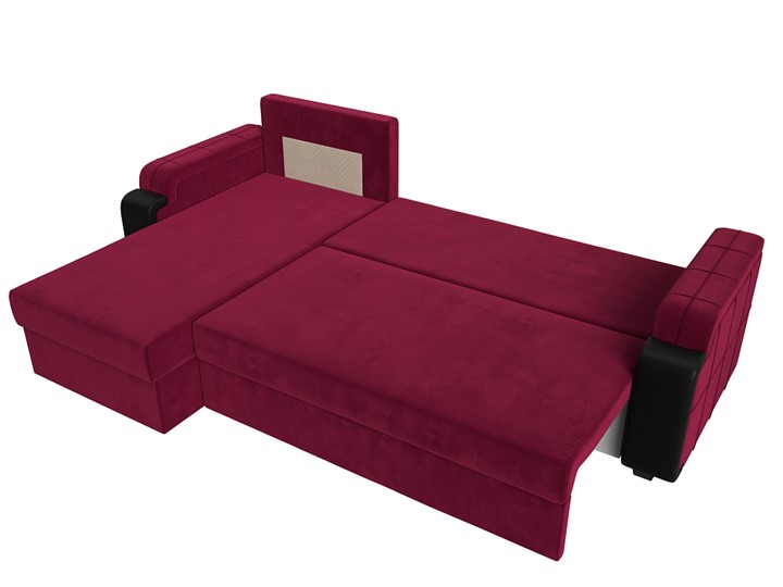 Угловой диван с оттоманкой Николь лайт, Бордовый/Черный (микровельвет/экокожа) в Барнауле - изображение 6