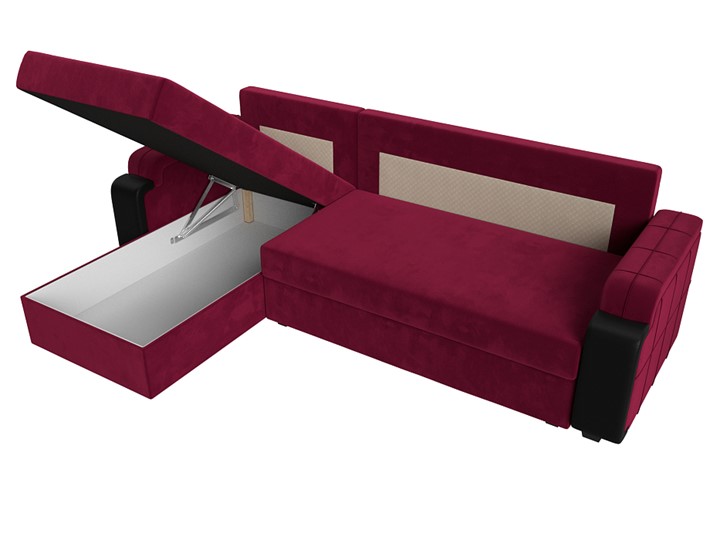 Угловой диван с оттоманкой Николь лайт, Бордовый/Черный (микровельвет/экокожа) в Барнауле - изображение 7