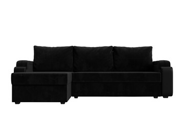 Угловой диван с оттоманкой Николь лайт, Черный/Черный (велюр/экокожа) в Барнауле - предосмотр 1